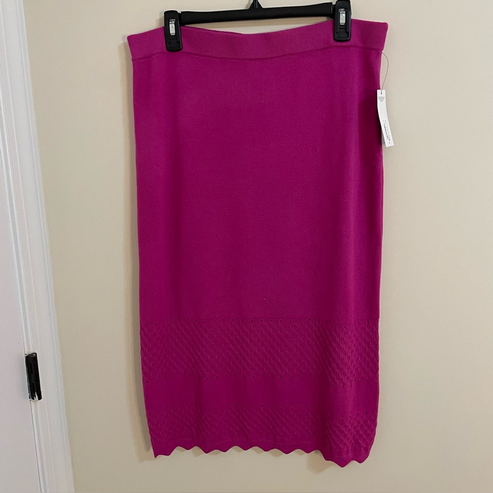 Bold Elements French Fuschia Stretch Waist Midi Sweater Skirt Women’s Size XL
